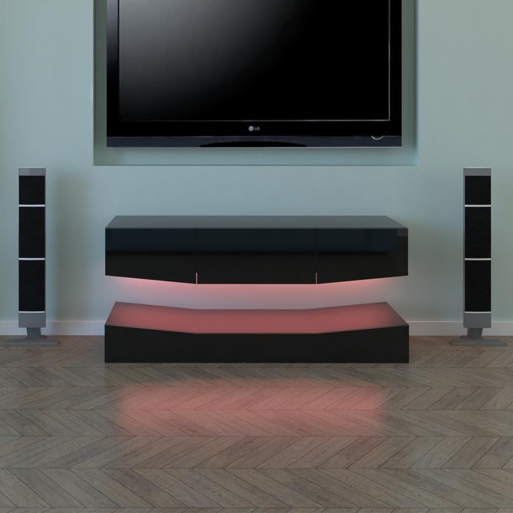 Rgb Led Light High Gloss Floating Tv Cabinet Stand Pertaining To Ktaxon Modern High Gloss Tv Stands With Led Drawer And Shelves (View 15 of 15)