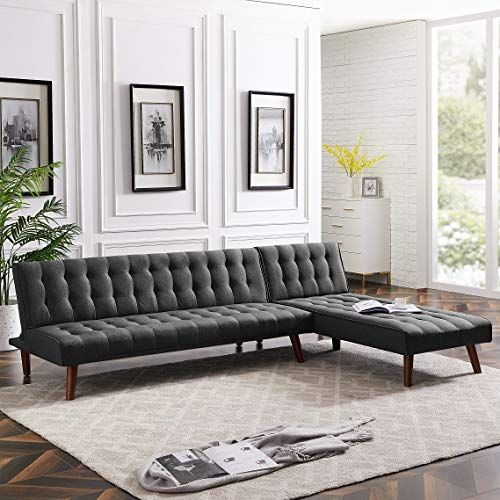 Rhomtree Reversible Section Sofa Couch Futon Sleeper Inside Felton Modern Style Pullout Sleeper Sofas Black (View 4 of 15)