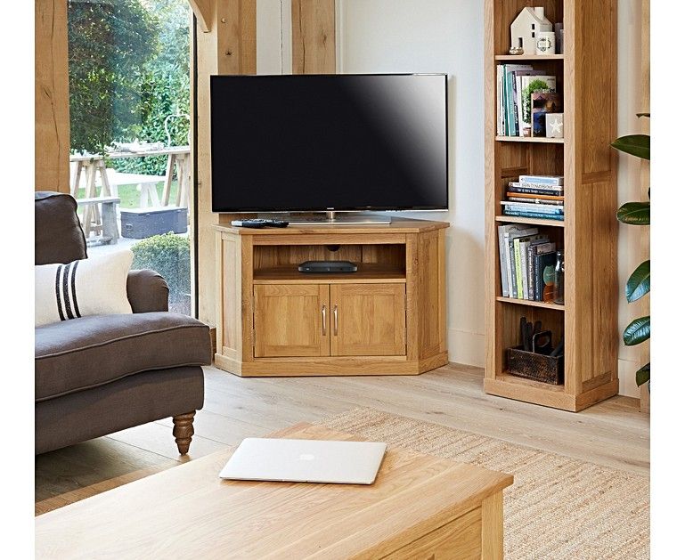 Rhone Solid Oak Corner Tv Cabinet In Oak Corner Tv Cabinets (View 8 of 15)