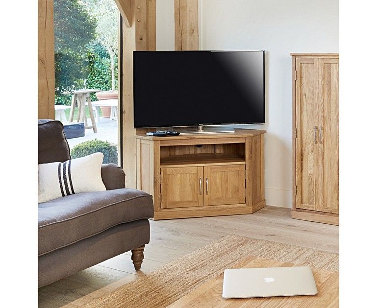 Rhone Solid Oak Corner Tv Cabinet Throughout Oak Corner Tv Cabinets (View 14 of 15)