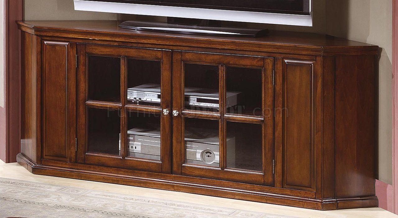 Rich Cherry Finish Traditional Corner Tv Stand W/oak Top In Traditional Tv Cabinets (View 9 of 15)