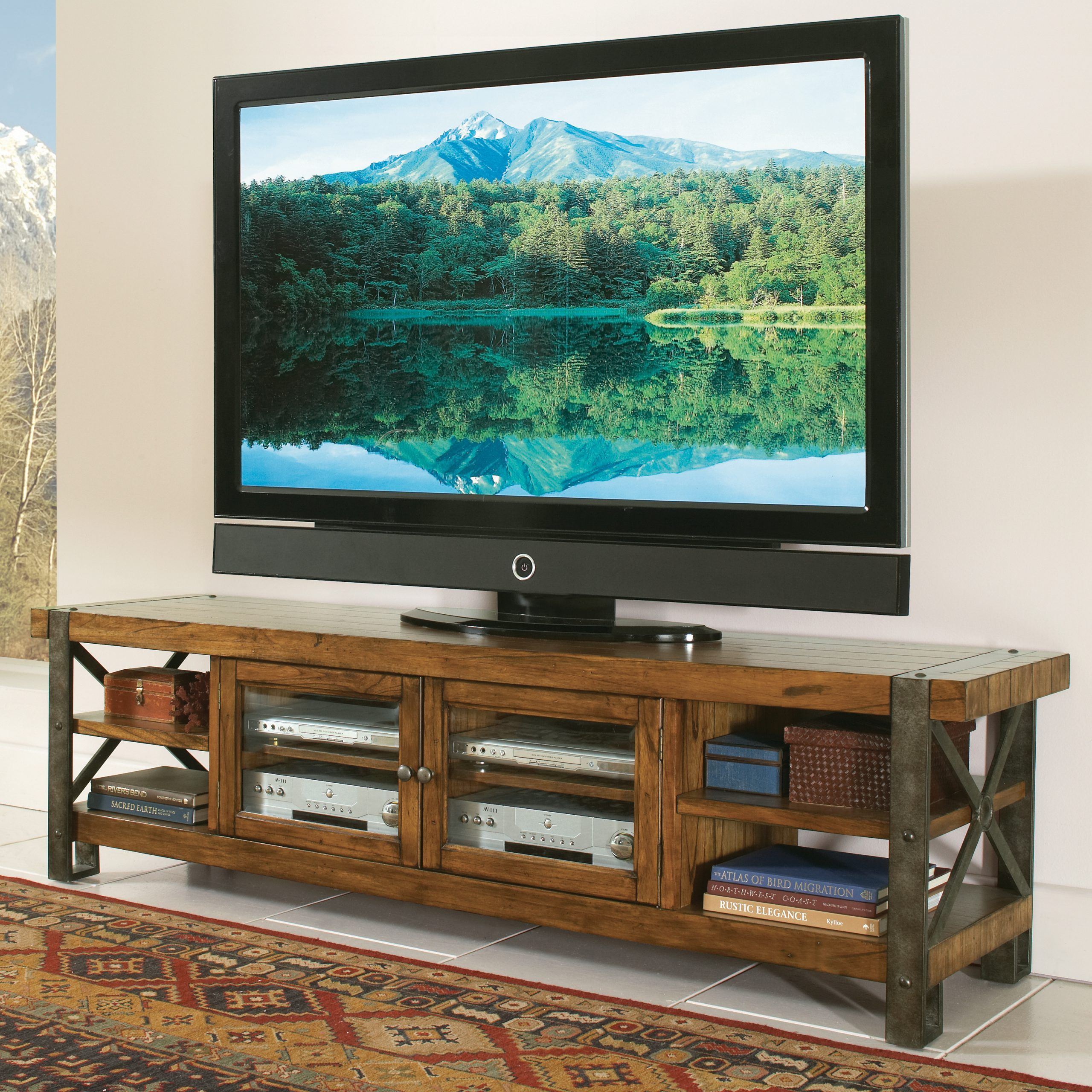 Riverside Sierra 80 In. Tv Console – Landmark Worn Oak Pertaining To Slim Tv Stands (Photo 6 of 15)