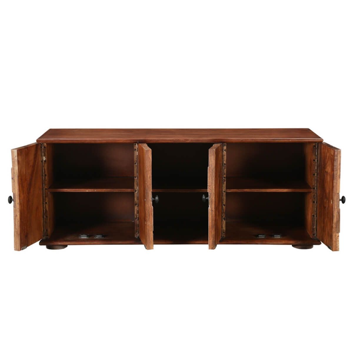 Riviera Rustic Mango Wood Tv Stand With Cabinet Shelves Pertaining To Mango Wood Tv Stands (View 13 of 15)