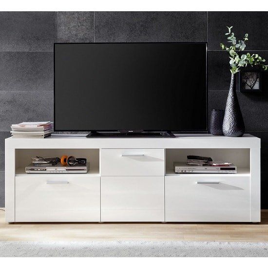 Roma Modern Tv Stand In White With High Gloss Fronts Regarding Modern White Gloss Tv Stands (View 10 of 15)