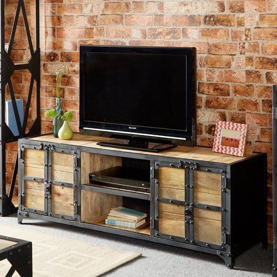 Romarin Wooden Tv Stand In Reclaimed Wood And Metal Frame Pertaining To Metal And Wood Tv Stands (View 12 of 15)