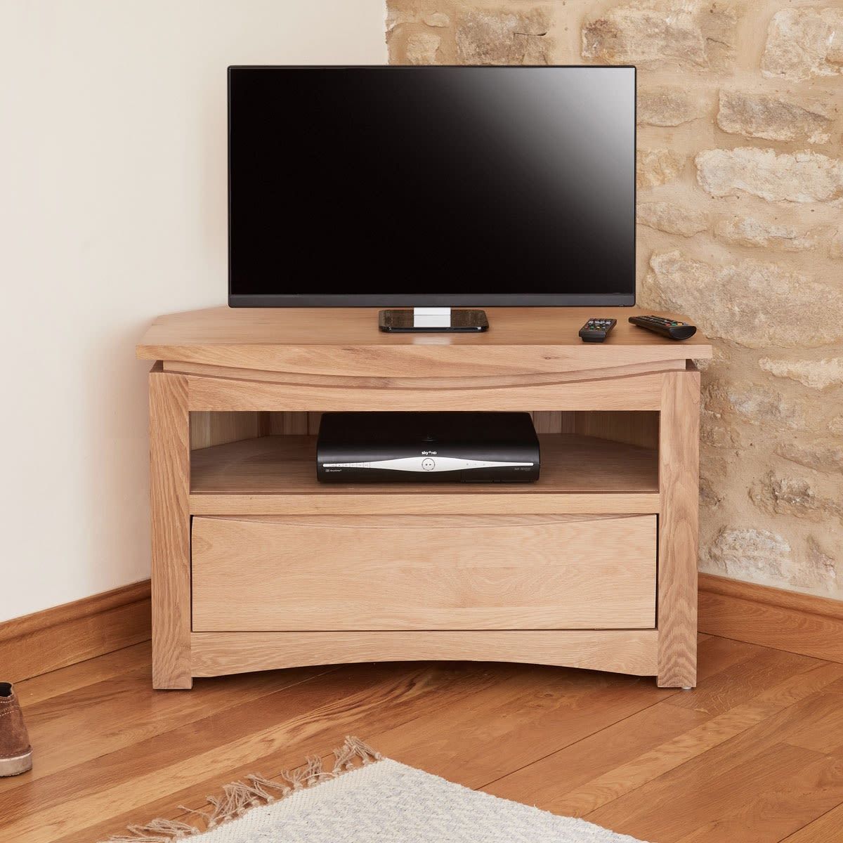 Roscoe Contemporary Oak Corner Television Cabinet Was £360 For Wooden Corner Tv Cabinets (View 2 of 15)