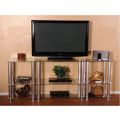 Rta Extra Tall Clear Glass And Aluminum Lcd And Uhd 4k Tv Intended For Space Saving Black Tall Tv Stands With Glass Base (View 10 of 15)