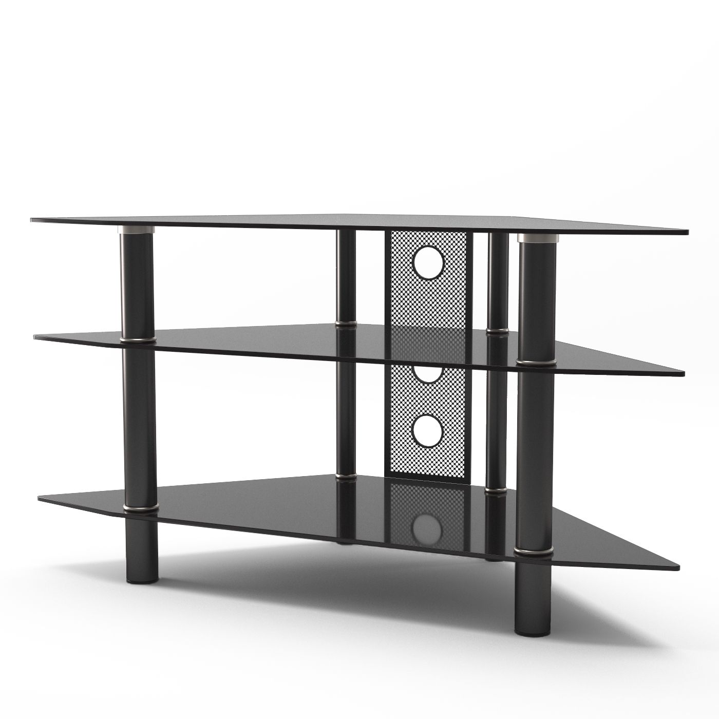 Ruby 44 Inch Corner Glass Tv Stand In Black With Cable Throughout Wood Corner Storage Console Tv Stands For Tvs Up To 55" White (View 12 of 15)