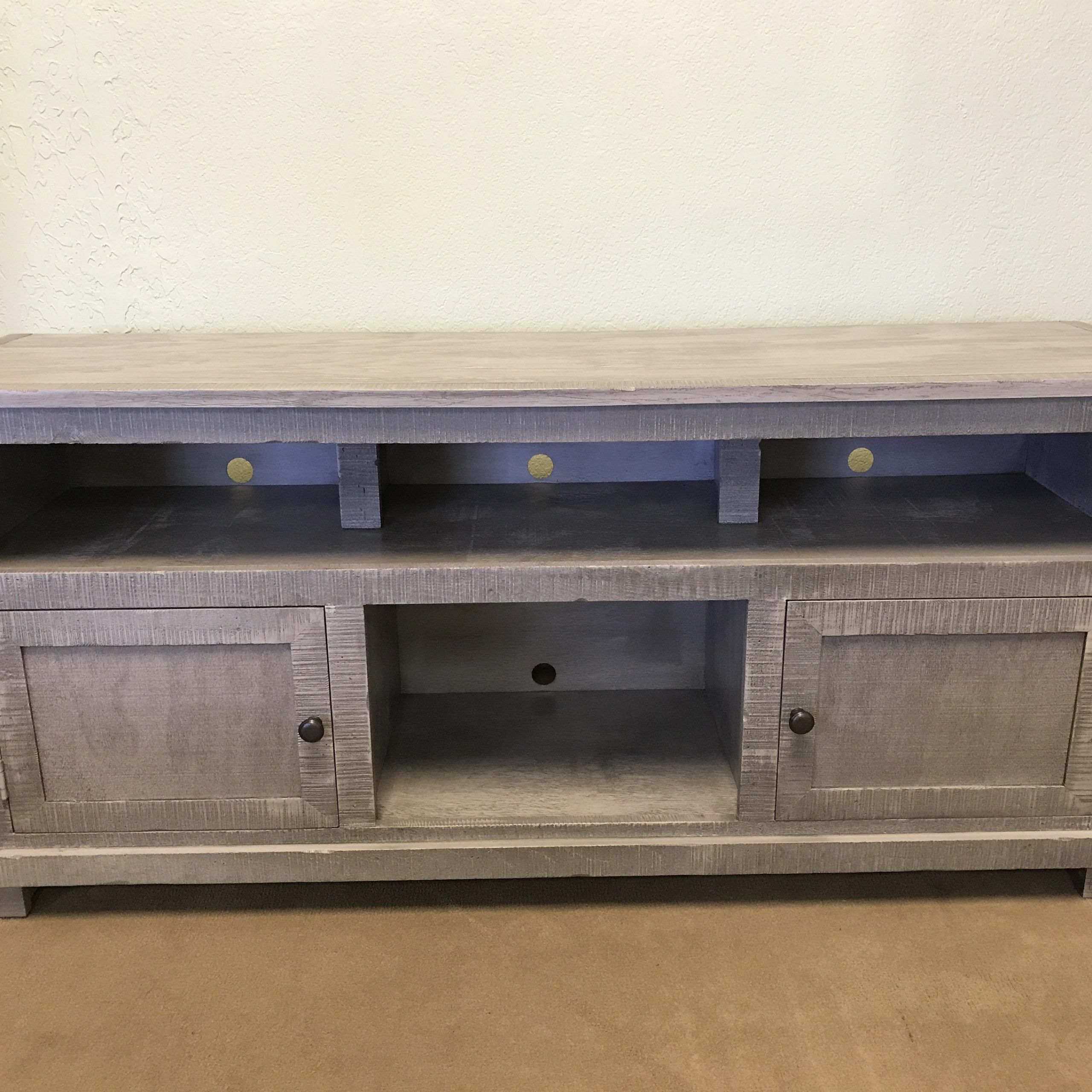 Rustic 60" Long Tv Stand Grey Solid Wood Entertainment Center Pertaining To Long Tv Stands (View 9 of 15)