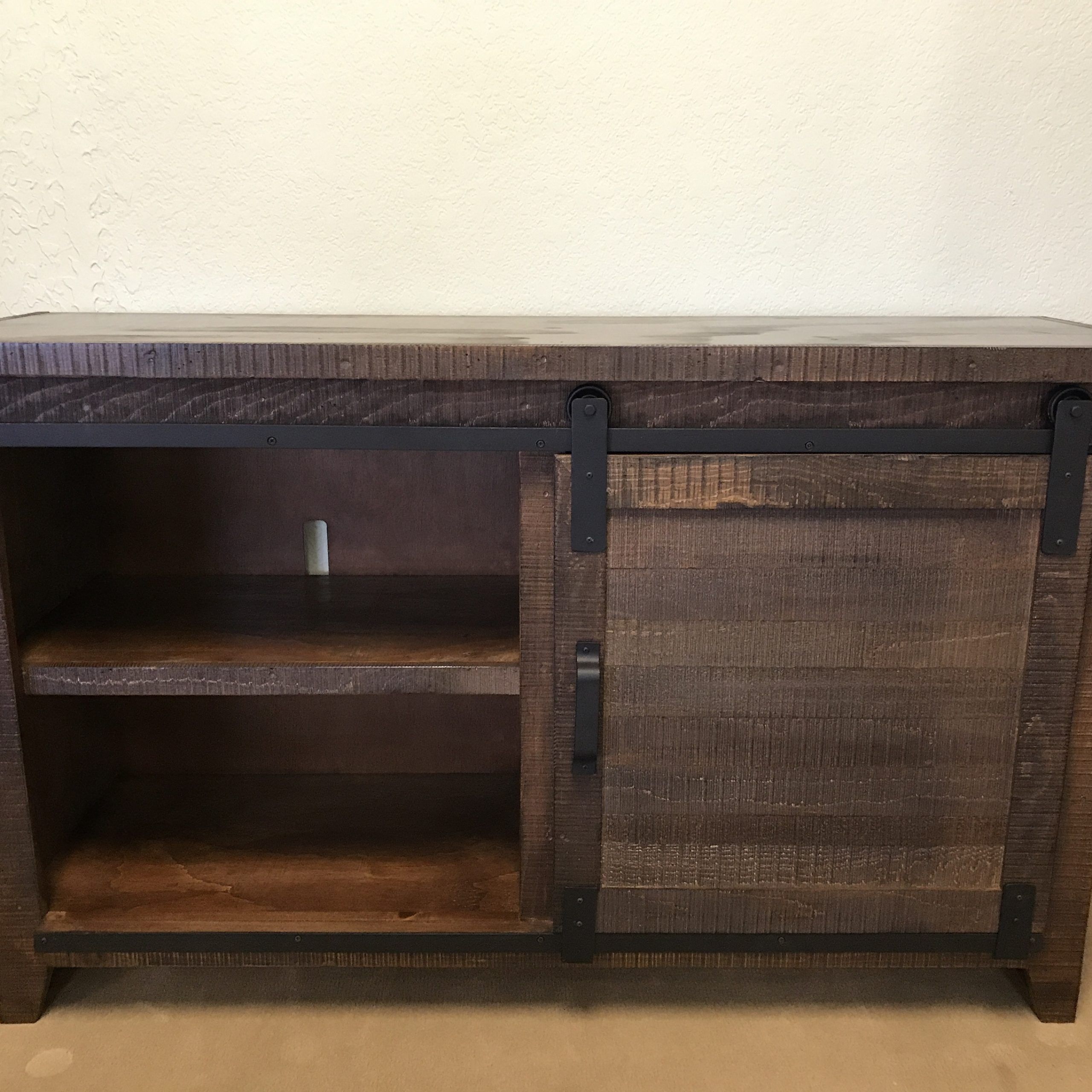 Rustic Brown Barn Door Tv Stand 54" Long Entertainment Center Within Cheap Rustic Tv Stands (View 8 of 15)
