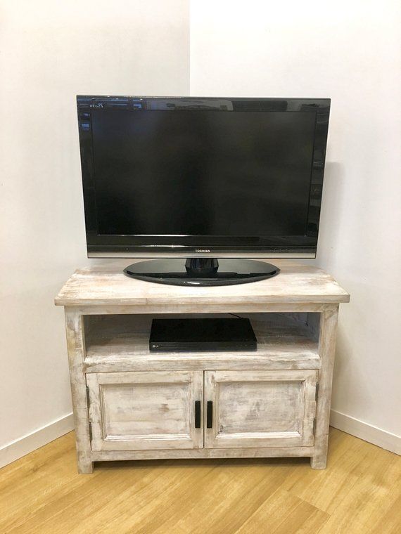Rustic Corner Table/tv Stand With Shelf White | Etsy | Tv With Regard To Wood Corner Storage Console Tv Stands For Tvs Up To 55" White (View 9 of 15)