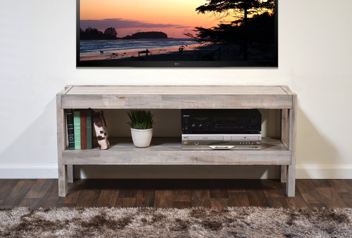 Rustic Gray Reclaimed Wood Tv Stand Beach House | Etsy Throughout Techni Mobili 53" Driftwood Tv Stands In Grey (View 8 of 15)