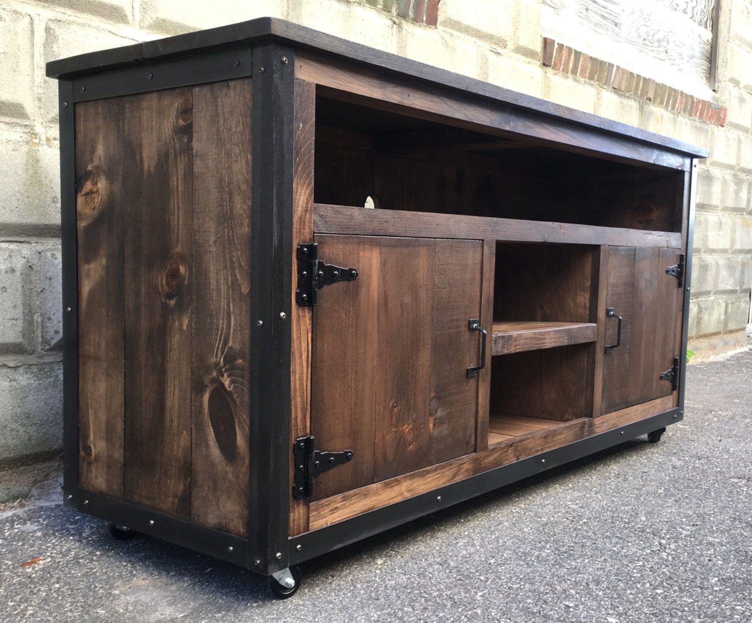 Rustic Industrial Barn Board Entertainment Center Tv Stand Inside Vintage Industrial Tv Stands (View 9 of 15)