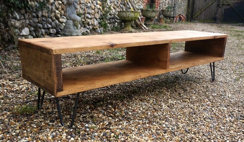 Rustic Industrial Hairpin Leg Tv Stand | Etsy With Regard To Industrial Tv Stands With Metal Legs Rustic Brown (View 15 of 15)