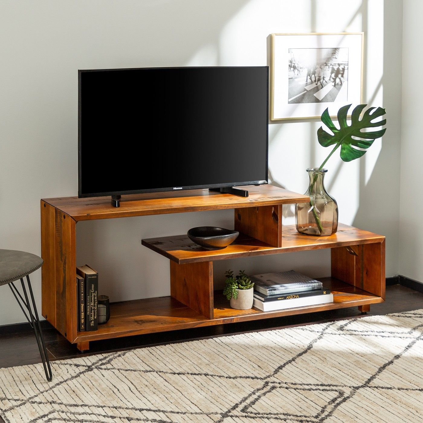 Rustic Modern Solid Wood Tv Stand For Tvs Up To 50 Throughout Contemporary Oak Tv Stands (View 7 of 15)