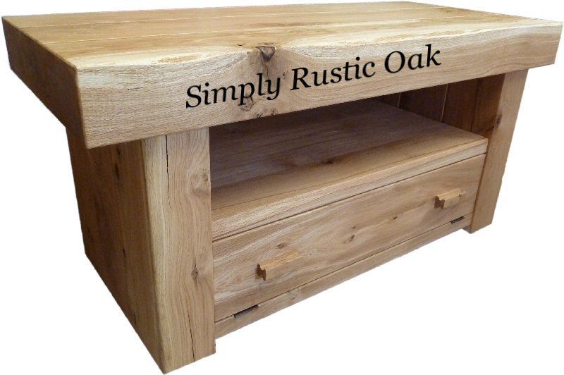 Rustic Oak 3 Beam Tv Stand With Drop Door With Regard To Beam Thru Tv Stand (View 11 of 15)