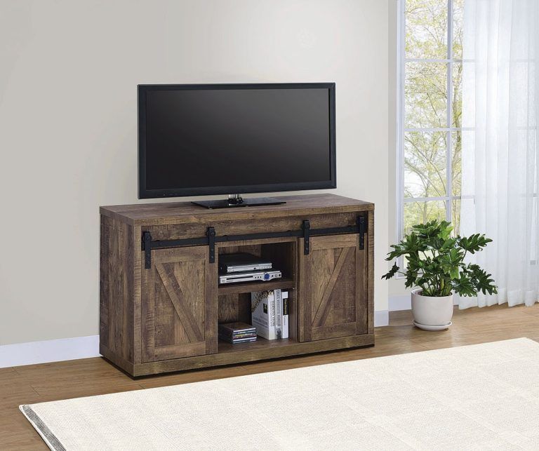 Rustic Oak 48 Inch Tv Console W/ Sliding Barn Doors – Half Intended For Cheap Rustic Tv Stands (Photo 15 of 15)