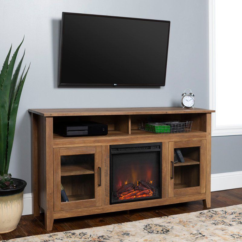 Rustic Oak 58 Inch Highboy Fireplace Tv Stand | Rc Willey In Dillon Tv Stands Oak (View 5 of 15)