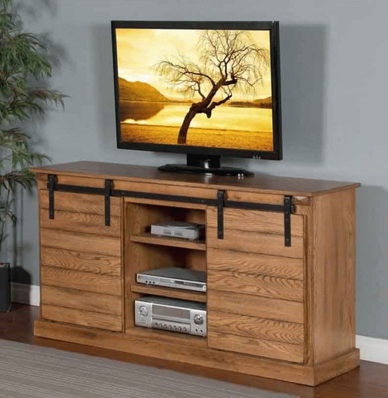 Rustic Oak Barn Door Tv Stand, Oak Barn Door Tv Console Throughout Oak Tv Entertainment Stands (View 5 of 15)
