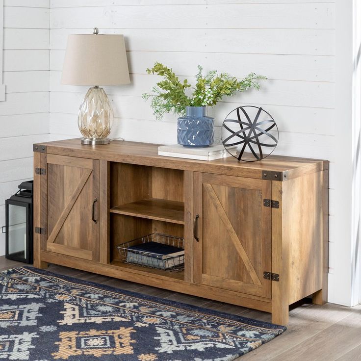 Rustic Oak Farmhouse Tv Stand With Barn Doors (58 Inch Intended For Avalene Rustic Farmhouse Corner Tv Stands (View 11 of 15)