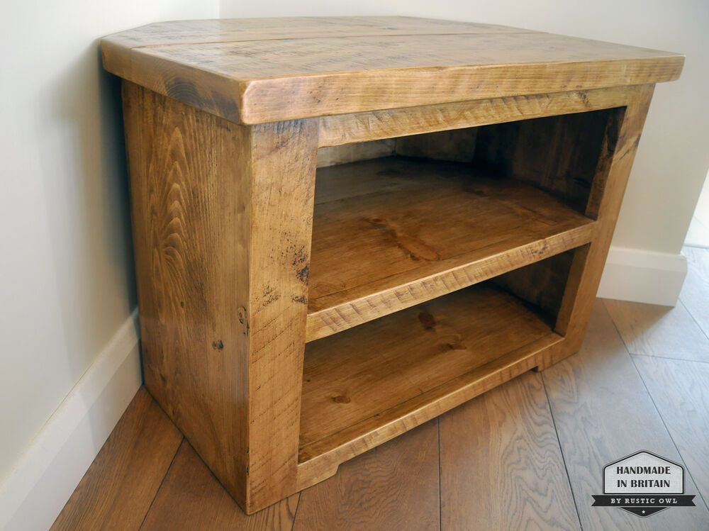 Rustic Pine Corner Tv Unit Solid Chunky Wood Stand/cabinet Regarding Rustic Pine Tv Cabinets (Photo 9 of 15)