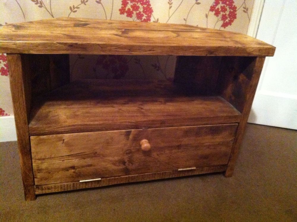 Rustic Pine Corner Tv Unit Stand/cabinet With Shelves Intended For Chunky Tv Cabinets (View 10 of 15)