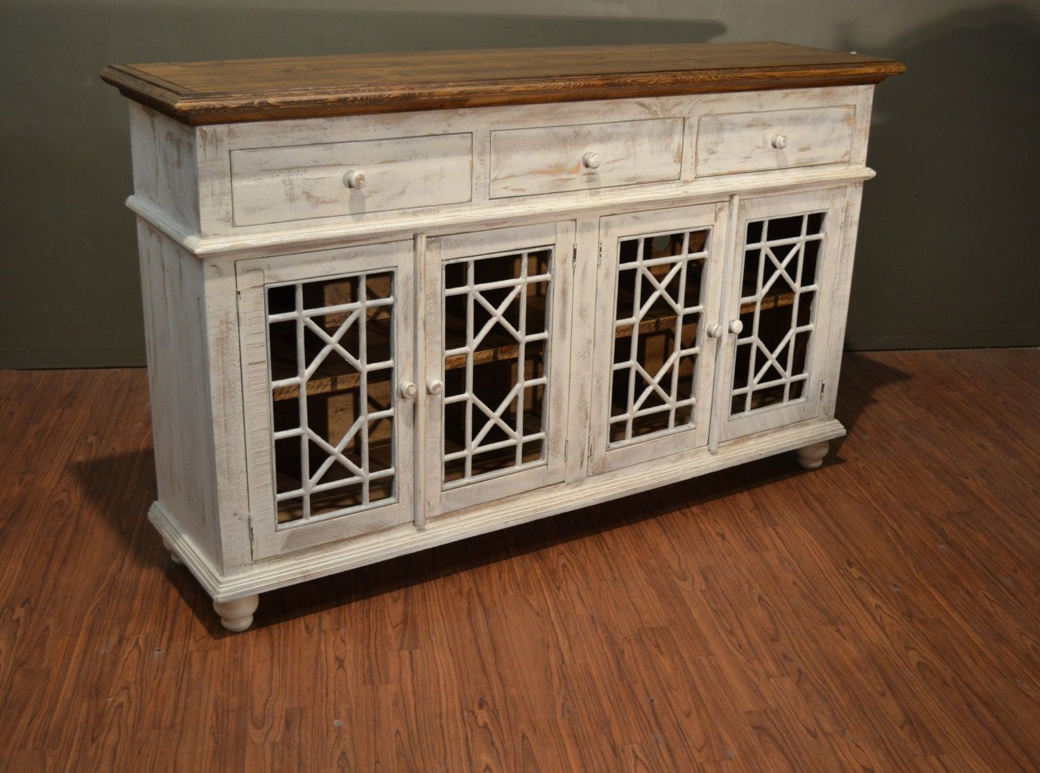 Rustic Solid Wood Distressed White Tv Console / China Cabinet For Rustic White Tv Stands (View 12 of 15)