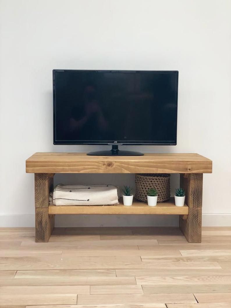 Rustic Solid Wood Tv Stand Handmade Tv Cabinet Made From Regarding Tv Unit 100cm Width (View 2 of 15)