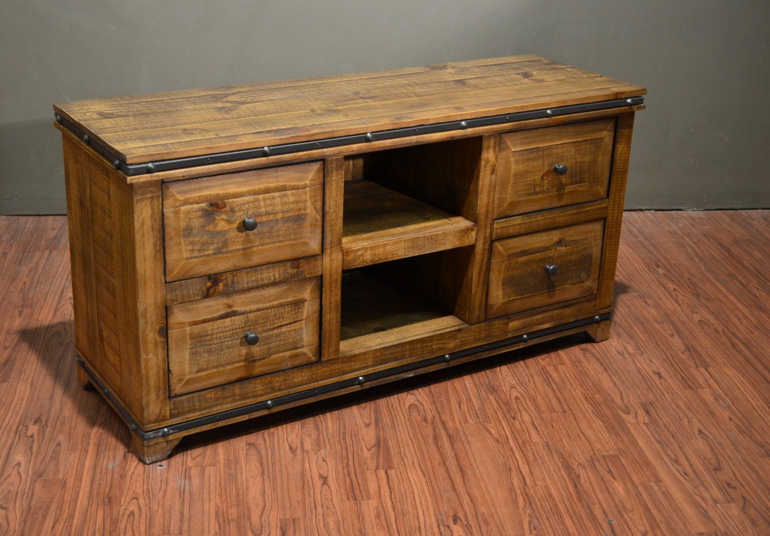 Rustic Style Solid Wood Tv Stand / Media Console With Four Intended For Rustic Tv Cabinets (Photo 2 of 15)