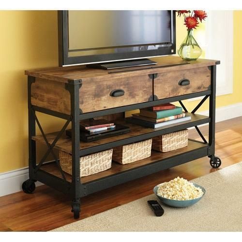 Rustic Tv Stand Console 2 Drawers Restoration Industrial For Vintage Industrial Tv Stands (View 14 of 15)