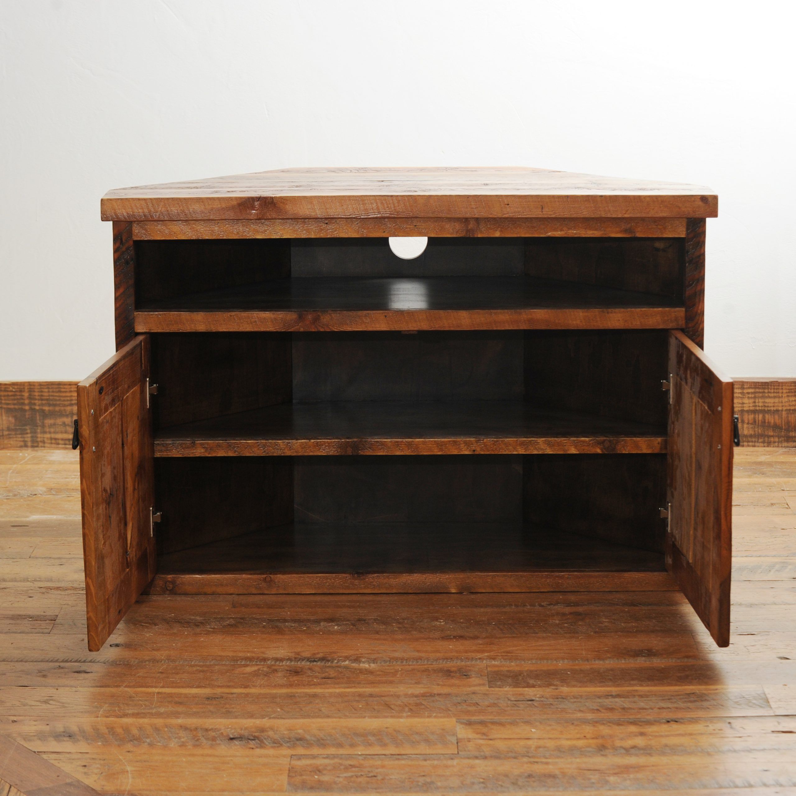 Rustic Wood Corner Tv Stand With Storage | Four Corner Inside Rustic Wood Tv Cabinets (View 1 of 15)