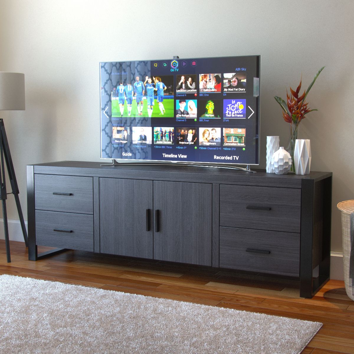 Ryan Rove Milan 70 Inch Tv Stand In Charcoal And Black Within Tv Stands For 70 Flat Screen (View 15 of 15)