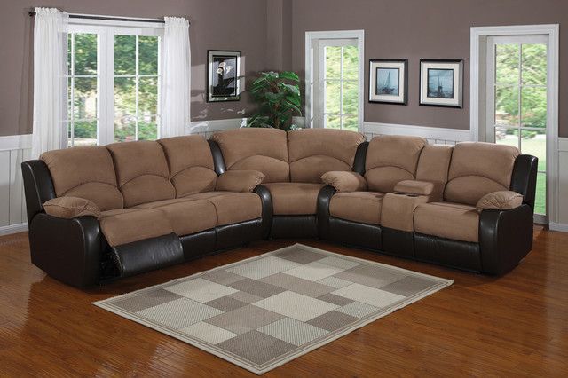 – Saddle Brown Padded Microfiber Suede Reclining Sectional With Dream Navy 3 Piece Modular Sofas (Photo 5 of 15)