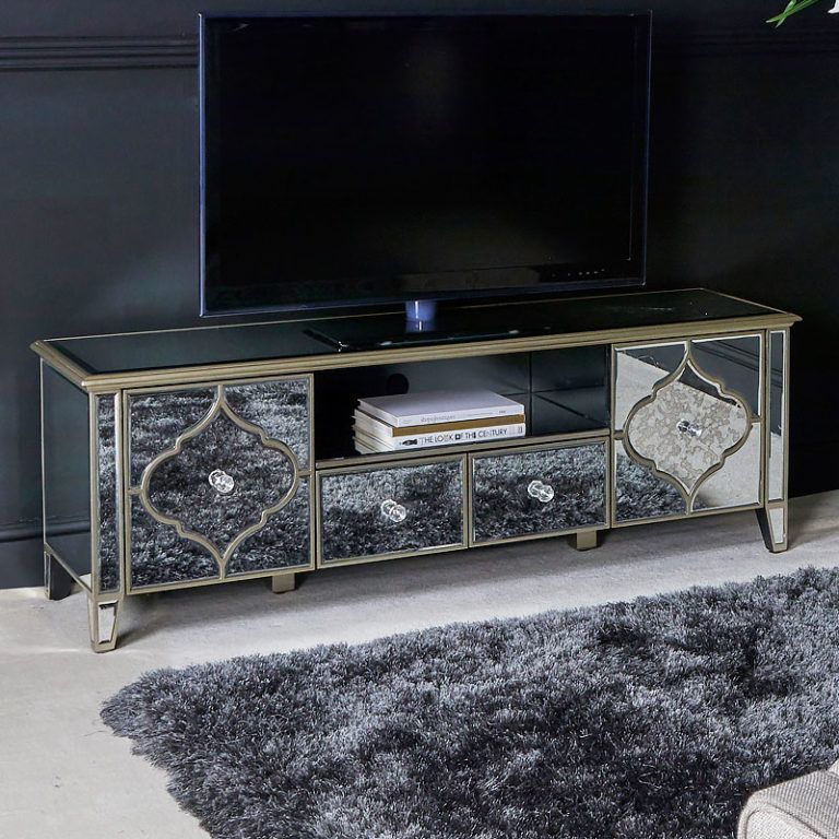 Sahara Marrakech Moroccan Gold Mirrored Tv Entertainment With Mirrored Tv Cabinets (View 7 of 15)