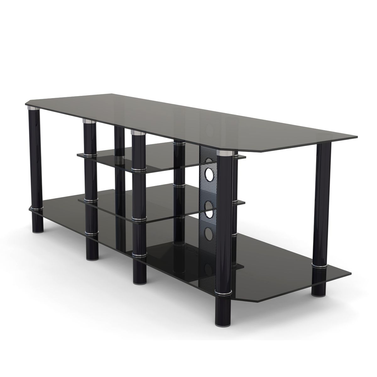 Salerno 60 Inch Glass Tv Stand In Black Intended For Black Glass Tv Stands (Photo 10 of 15)
