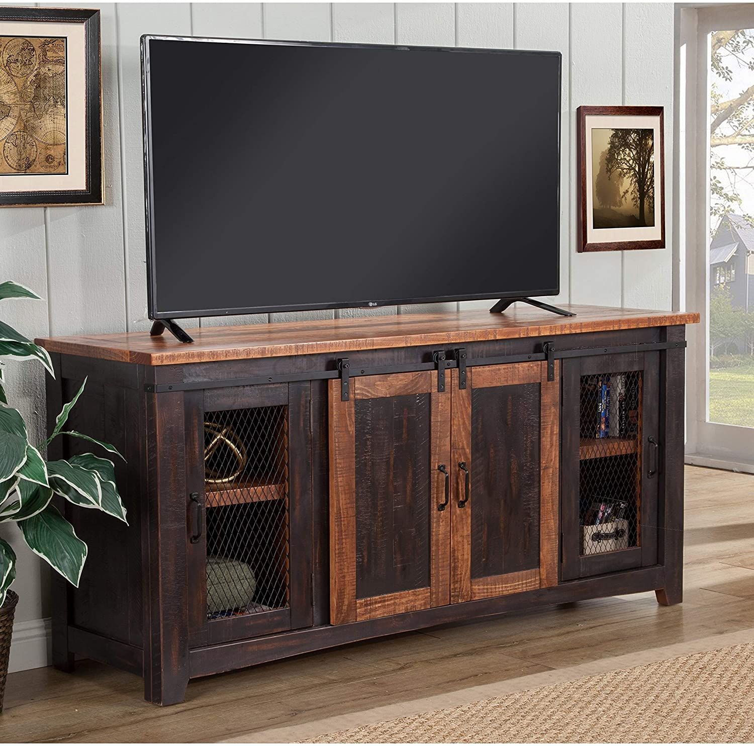 Santa Fe 65" Tv Stand – 65 Inches In Width Black Brown Regarding Reclaimed Wood And Metal Tv Stands (View 4 of 15)