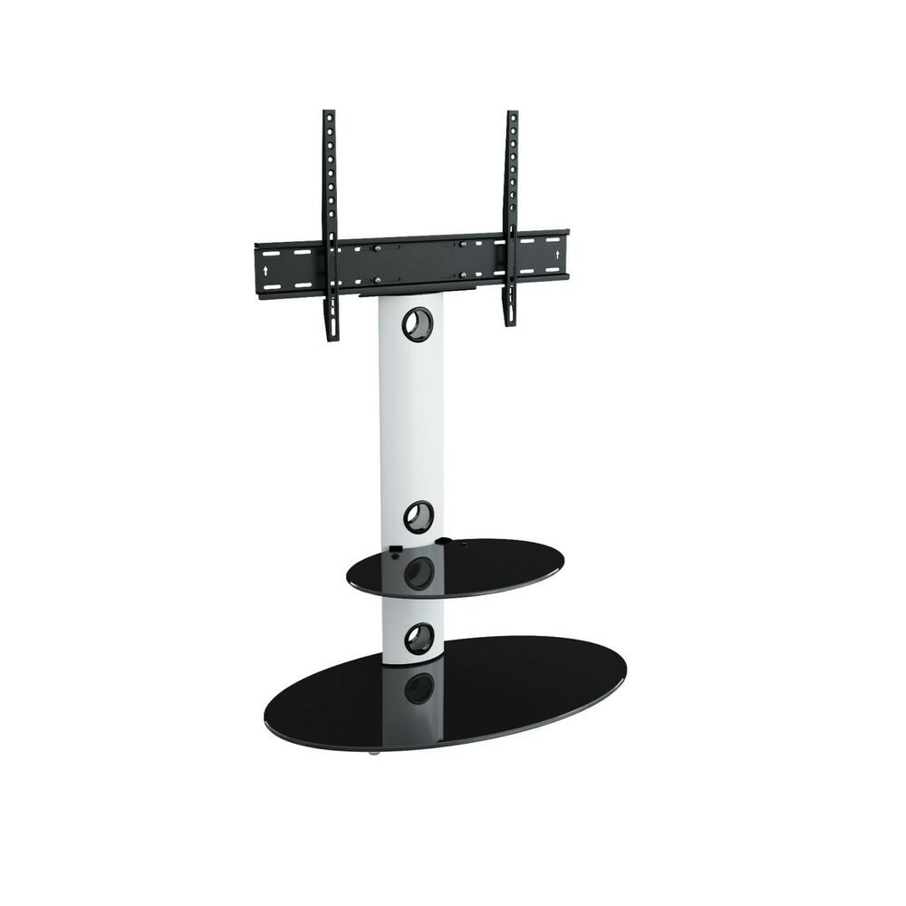 Satin White Tv Stand Cantilever With Tv Mount Bracket For Regarding White Cantilever Tv Stand (View 14 of 15)