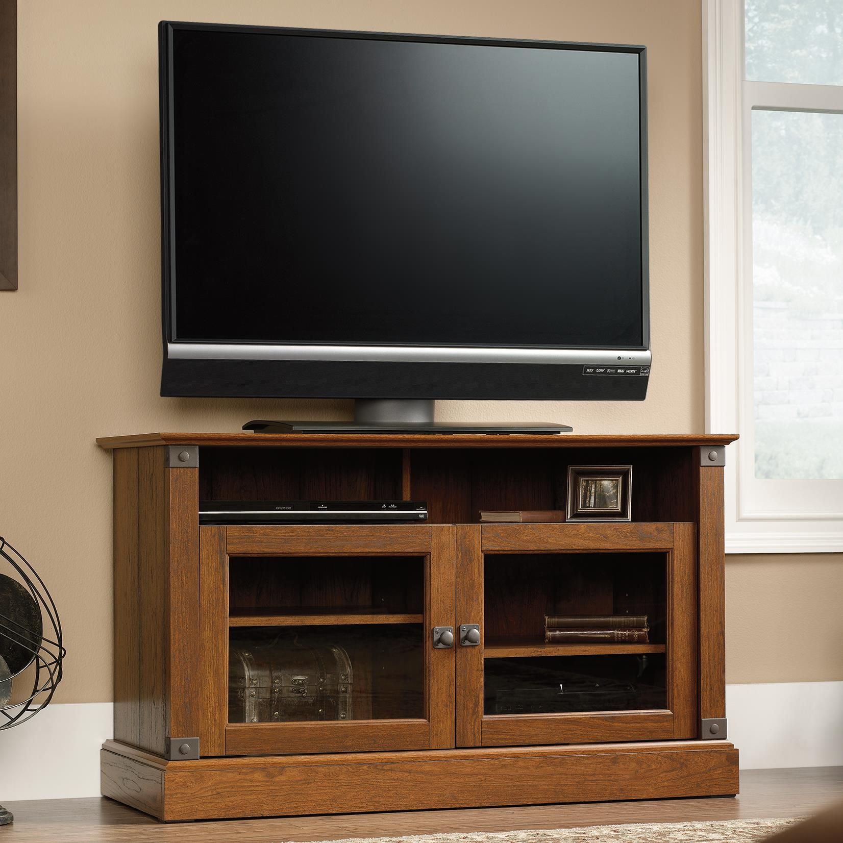 Sauder Carson Forge 412921 Rustic Style Panel Tv Stand Pertaining To Industrial Style Tv Stands (View 3 of 15)