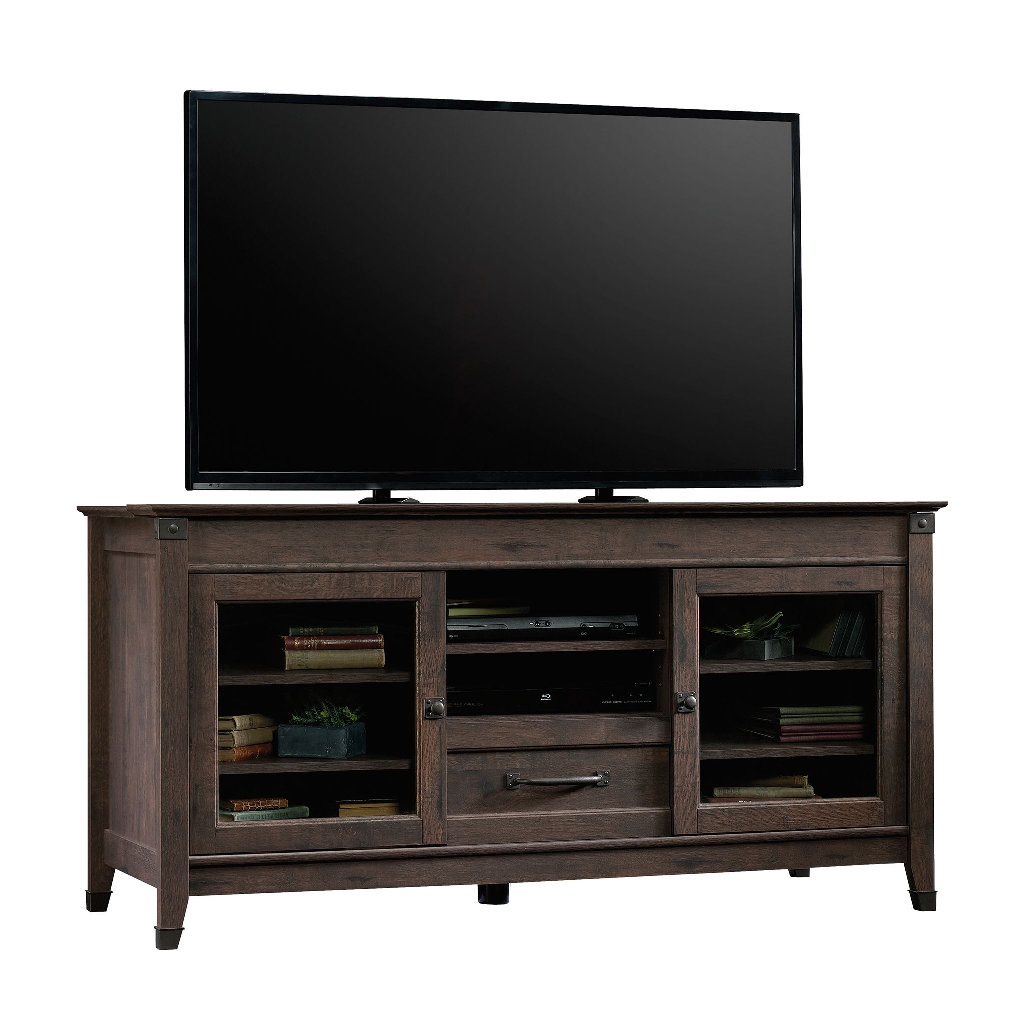 Sauder Carson Forge Tv Stand For Tvs Up To 60", Coffee Oak With 60" Corner Tv Stands Washed Oak (Photo 10 of 15)