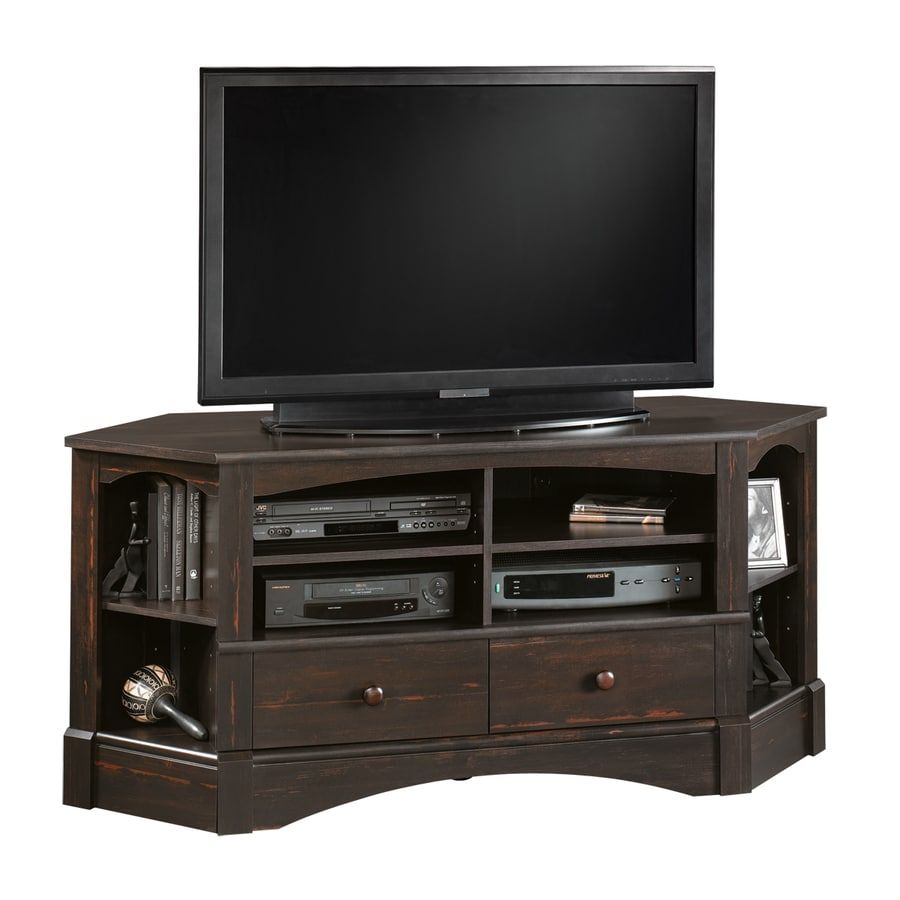 Sauder Harbor View Antiqued Paint Corner Tv Stand At Lowes With Regard To Painted Tv Stands (View 3 of 15)