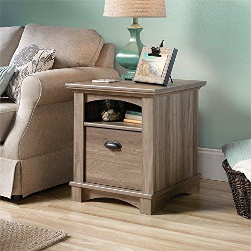 Sauder Harbor View End Table In Salt Oak Sauder Https Intended For Modern Farmhouse Fireplace Credenza Tv Stands Rustic Gray Finish (Photo 15 of 15)