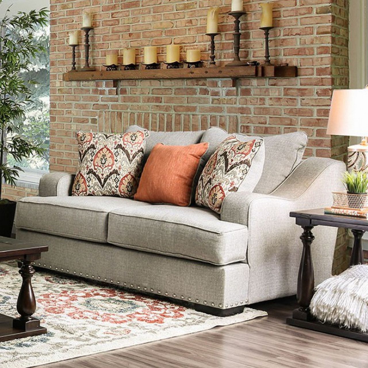 Savannah Transitional Sloped Arms Light Grey Sofa Set With With Regard To 2pc Polyfiber Sectional Sofas With Nailhead Trims Gray (View 12 of 15)