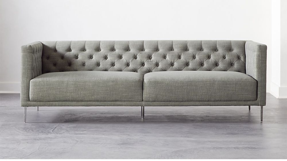 Savile Slate Tufted Sofa + Reviews | Cb2 In 2020 | Tufted Pertaining To Gneiss Modern Linen Sectional Sofas Slate Gray (View 3 of 15)