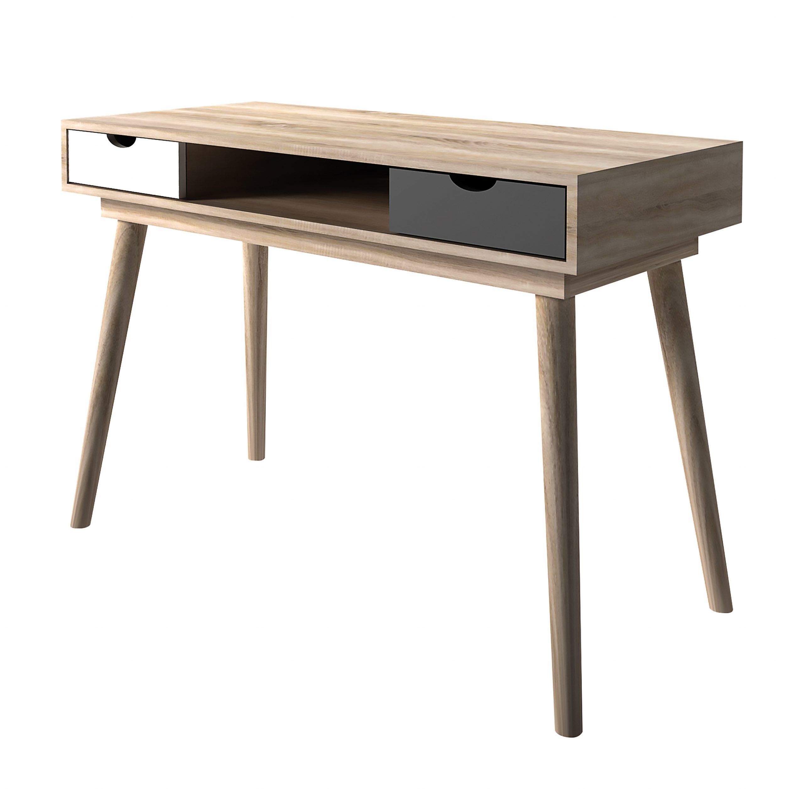 Scandi Desk Oak With Grey And White Drawers – Desks Intended For Scandi 2 Drawer Grey Tv Media Unit Stands (View 10 of 15)