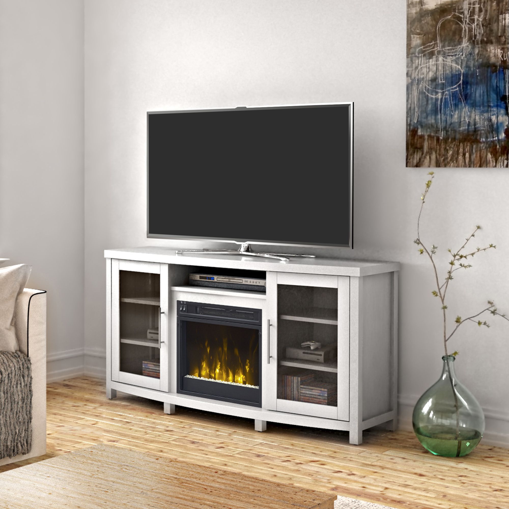 Sea Meadow White Tv Stand For Tvs Up To 60" With Electric In Tv Stands White (Photo 8 of 15)
