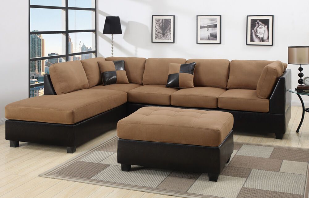 Sectional Sectionals Sofa Couch Loveseat Couches With Free Within Bonded Leather All In One Sectional Sofas With Ottoman And 2 Pillows Brown (View 3 of 15)