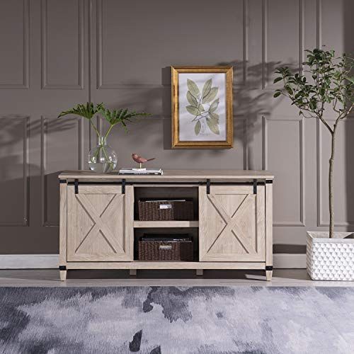 Sekey Home Sliding Barn Door Tv Stand | Entertainment Within Light Oak Tv Stands Flat Screen (View 14 of 15)