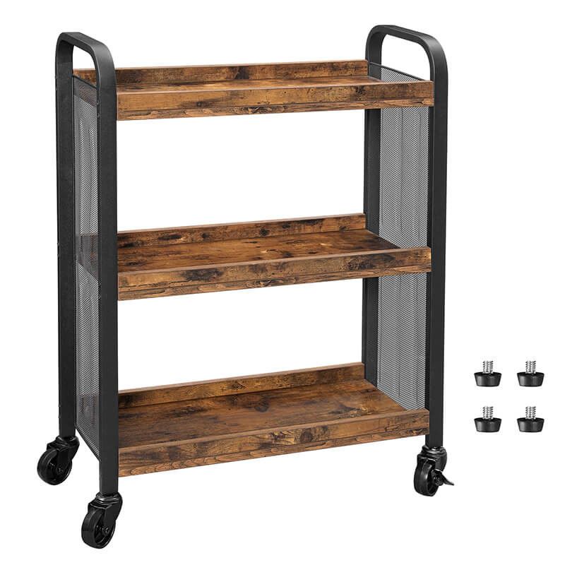 Serving Cart On Wheels, Narrow Kitchen Trolley, Industrial For Large Rolling Tv Stands On Wheels With Black Finish Metal Shelf (View 4 of 15)