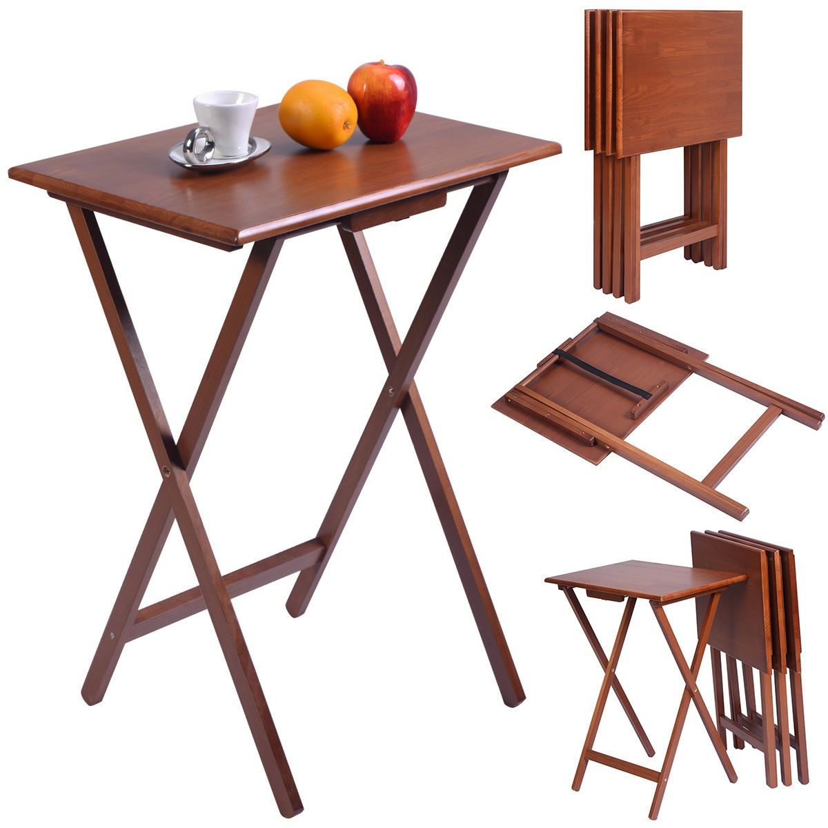 Set Of 4 Portable Wood Tv Table Folding Tray Desk Serving Within Folding Tv Tray Sets With Storage Stands (View 4 of 15)
