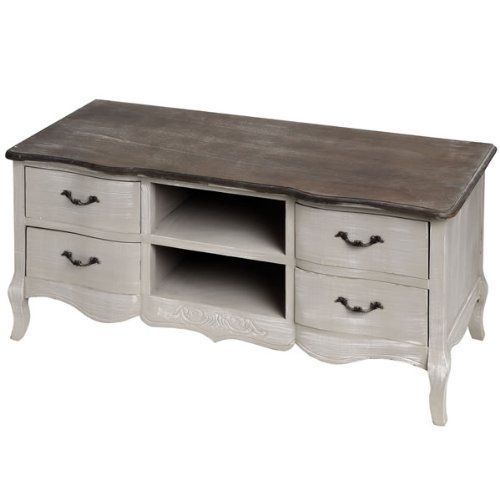 Shabby Chic Antiqued French Grey Tv Stand Media Unit In Rustic Grey Tv Stand Media Console Stands For Living Room Bedroom (Photo 4 of 15)